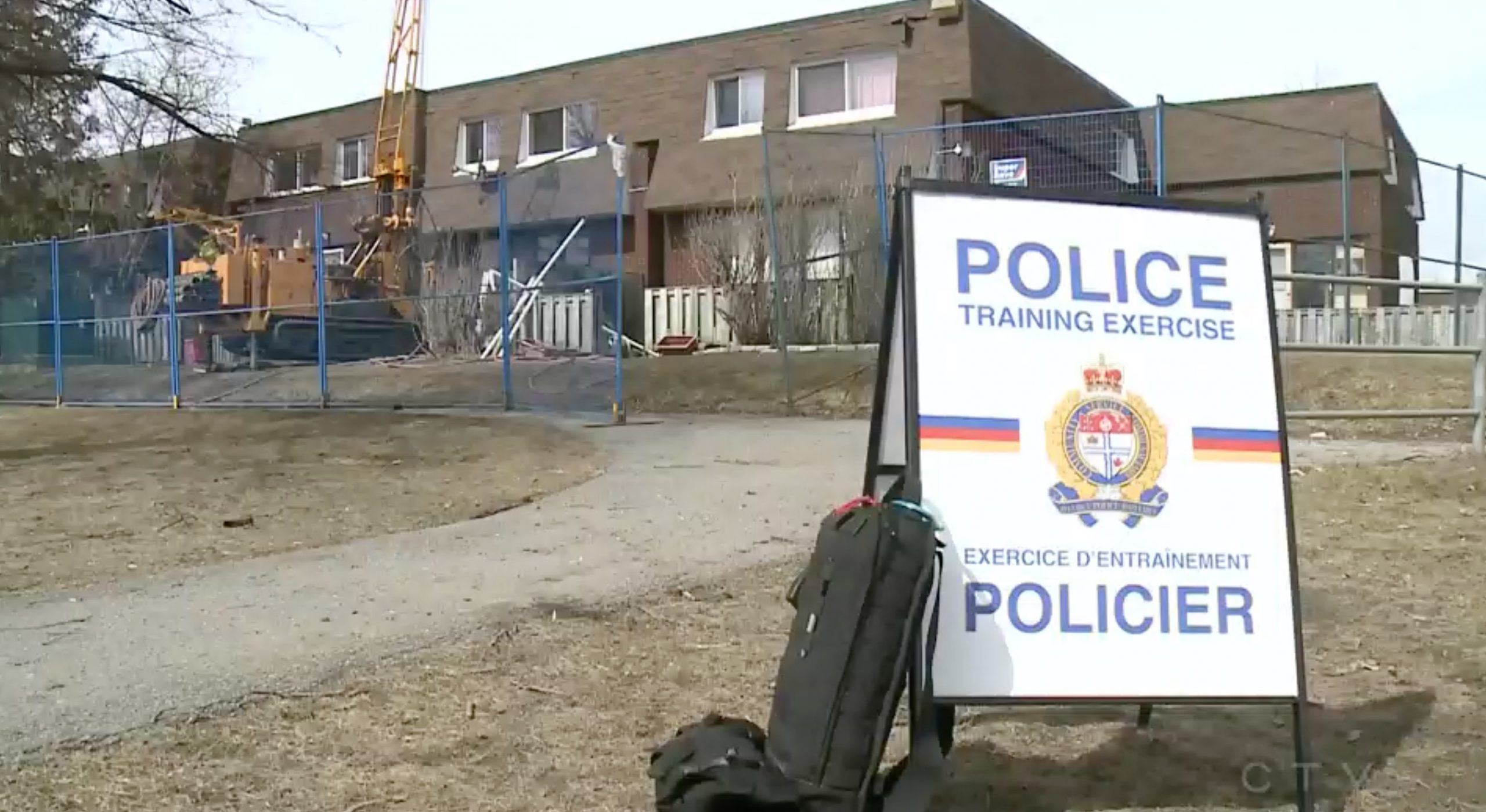 Ottawa Police Services Training Exercise sign is seen in front of the first Herongate demoviction zone.